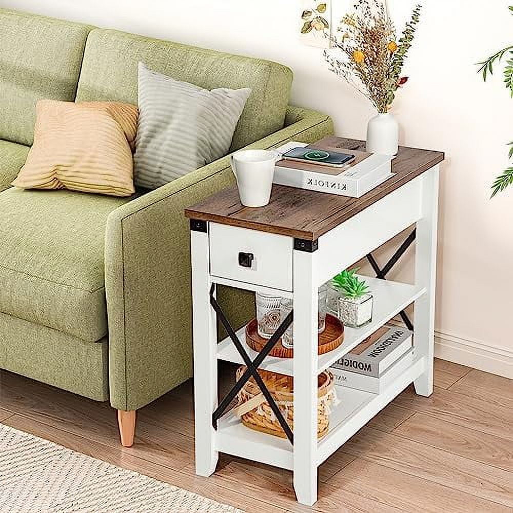 Oak Narrow End Table with Charging Station Q992391