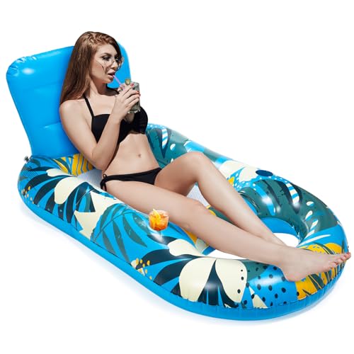 Heavy Duty Inflatable Pool Float with Cup Holder Backrest O131