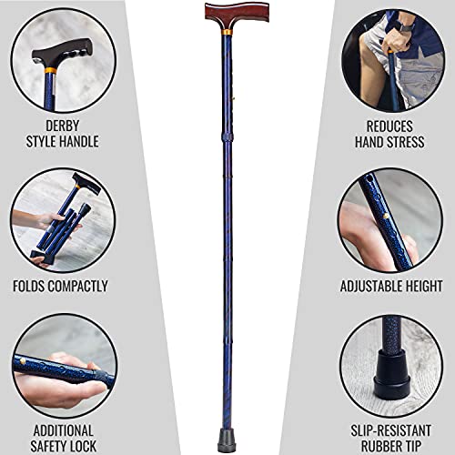 Folding Adjustable Wood Handle Cane D34151