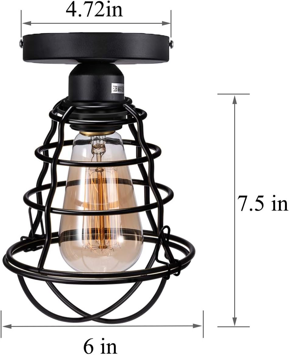 Vintage Black Metal Cage Semi Flush Mount Ceiling Light 2 Pack Y787093