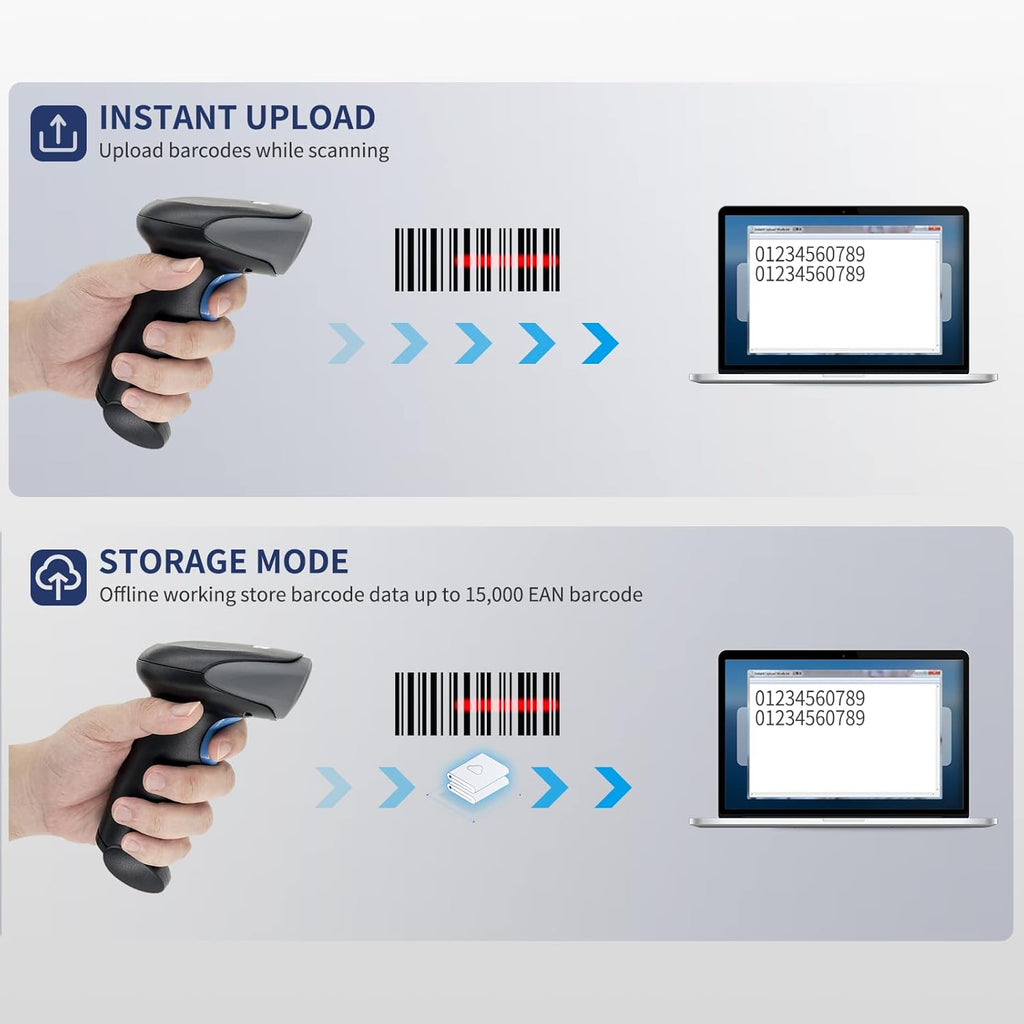 Bluetooth Barcode Scanner 2D QR Code, Handheld Barcode Reader Automatic Scan 1D PDF417 Datamatrix M6622