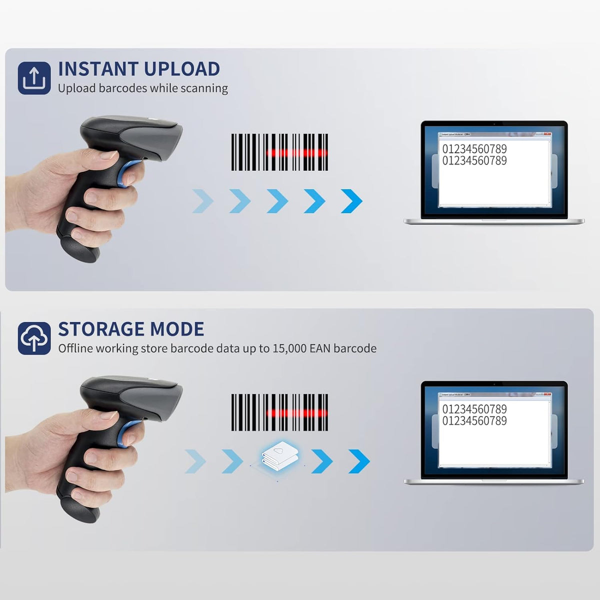 Bluetooth Barcode Scanner 2D QR Code, Handheld Barcode Reader Automatic Scan 1D PDF417 Datamatrix M6622