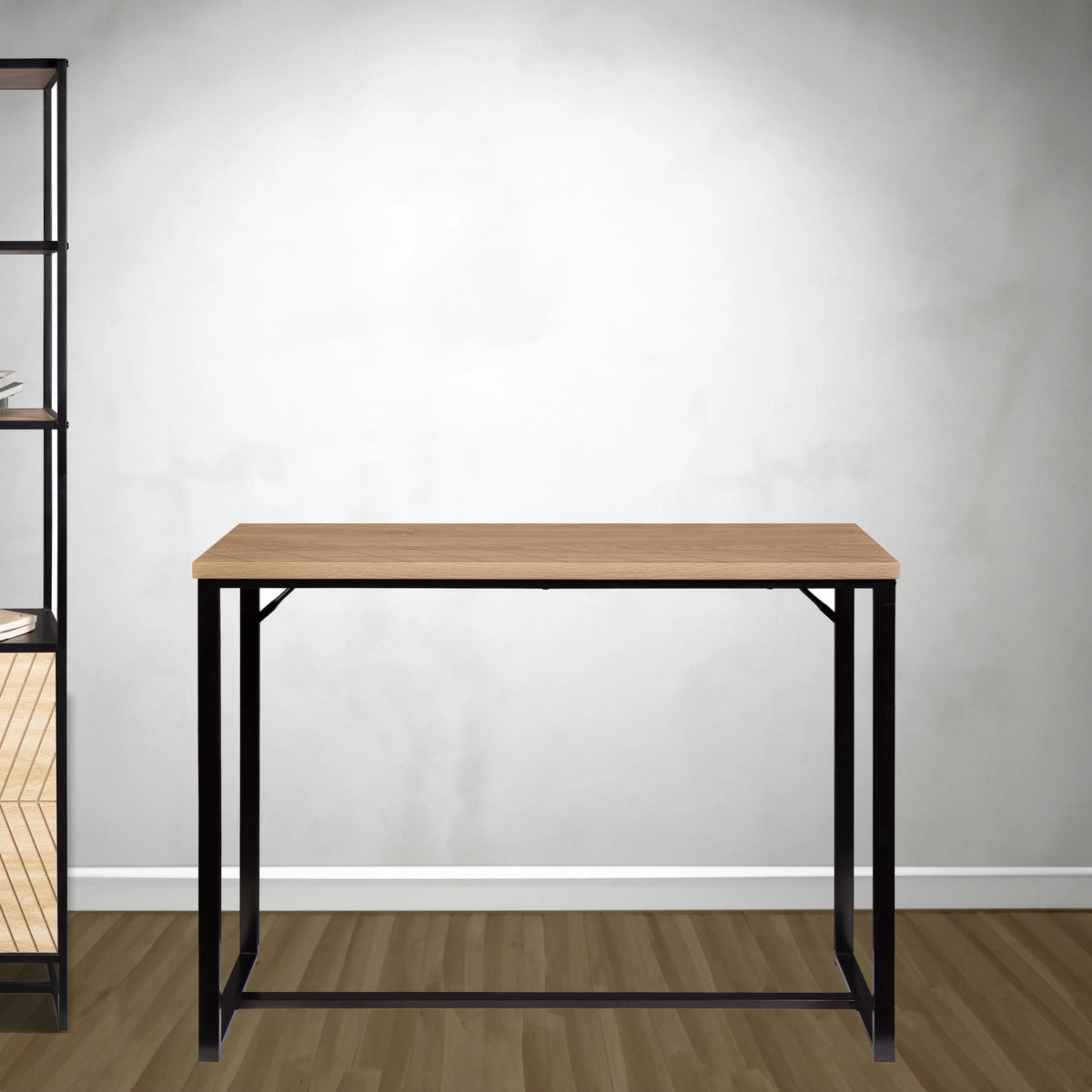 Coastal Modern Console Table Natural Wood Top with Black Metal Legs D6011