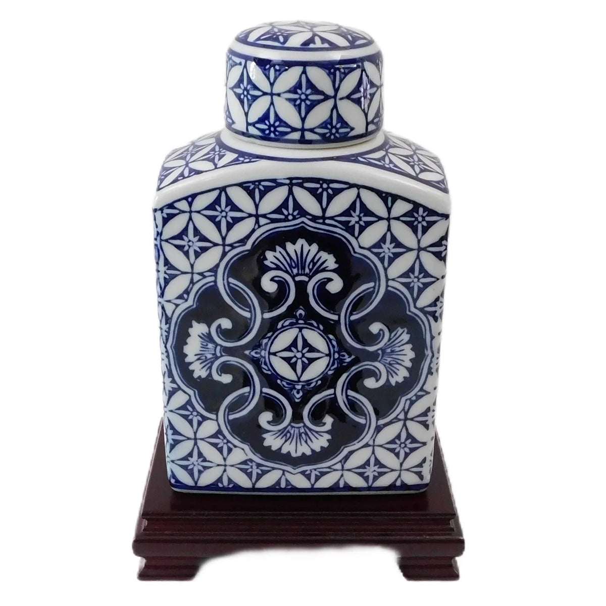 Blue and White Rectangular Tea Jar M9977