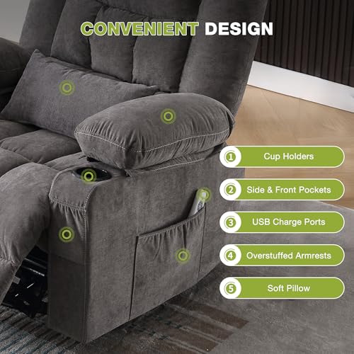 Oversized Swivel Rocker Recliner Chair with Massage and Heat P1279