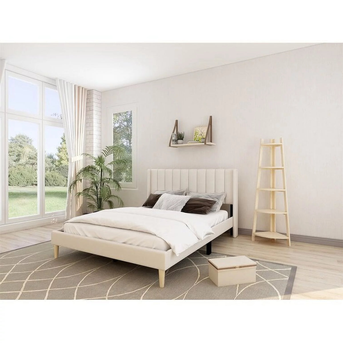 Low Profile Upholstered Platform Bed Full Dark-Grey Velvet U62833