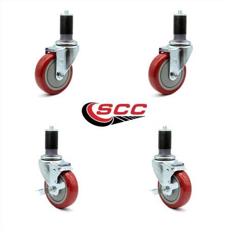 Red Polyurethane Caster Set of 4 with Brake B872062
