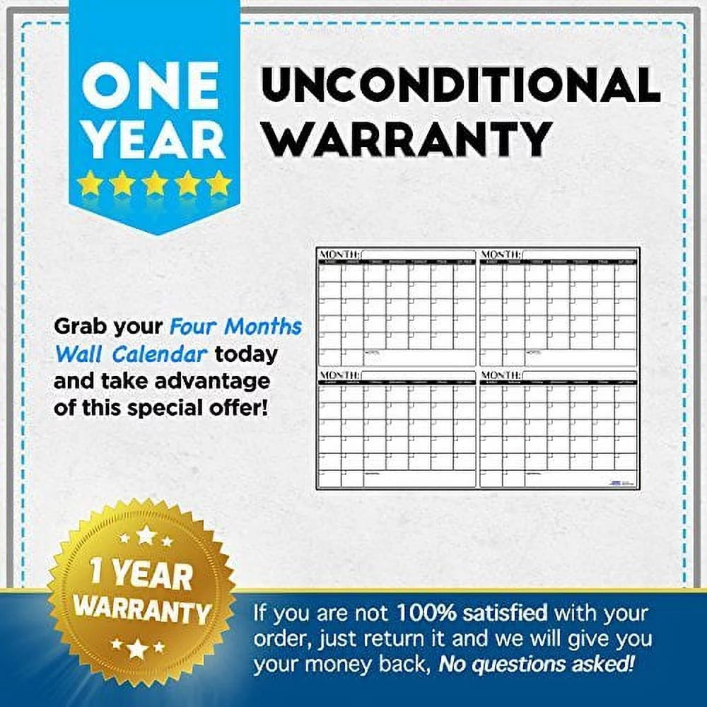 Extra Large Dry Erase 4 Month 24" x 36" Wall Calendar Laminated X457857