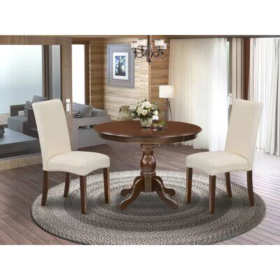 Mahogany Rubberwood Solid Wood Dining Set with White Chair, 3 Pieces V727