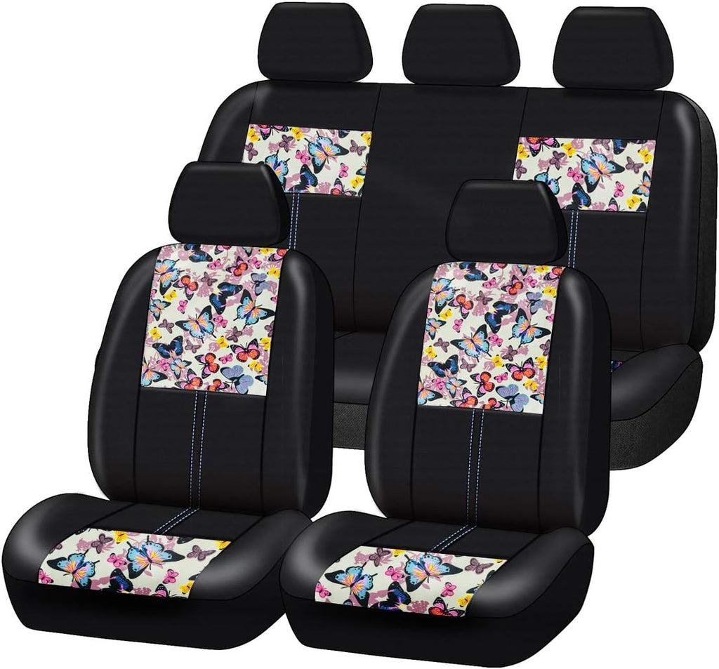 Butterfly Leather Car Seat Covers Full Set (Dark Blue) O993776
