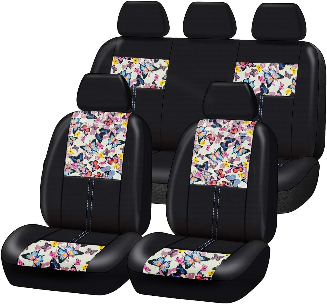 Butterfly Leather Car Seat Covers Full Set (Dark Blue) O993776
