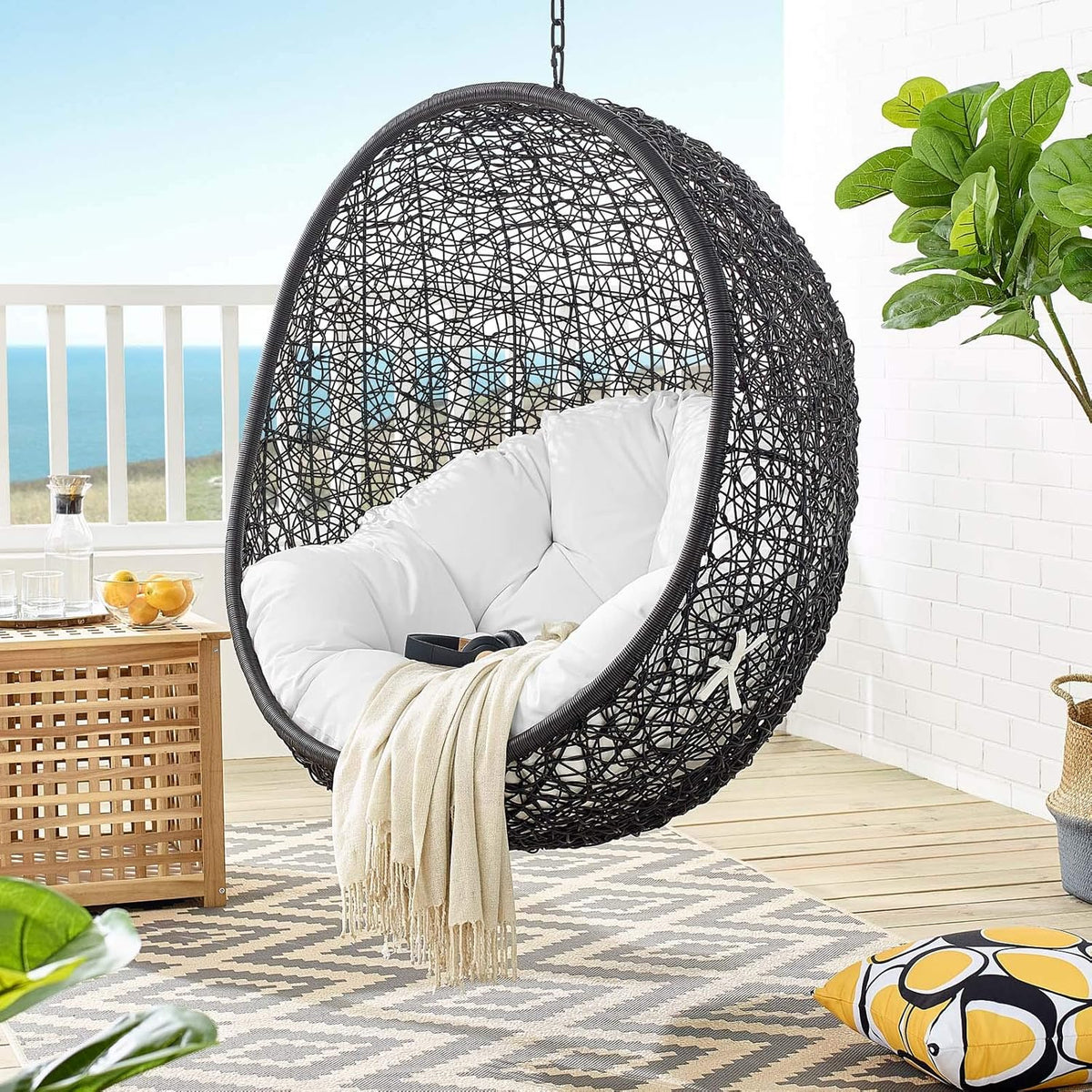 Black White Outdoor Patio Lounge Chair I132621