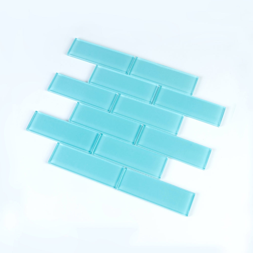 Aqua Blue Glass Mosaic Subway Tile 5 sqft R414573