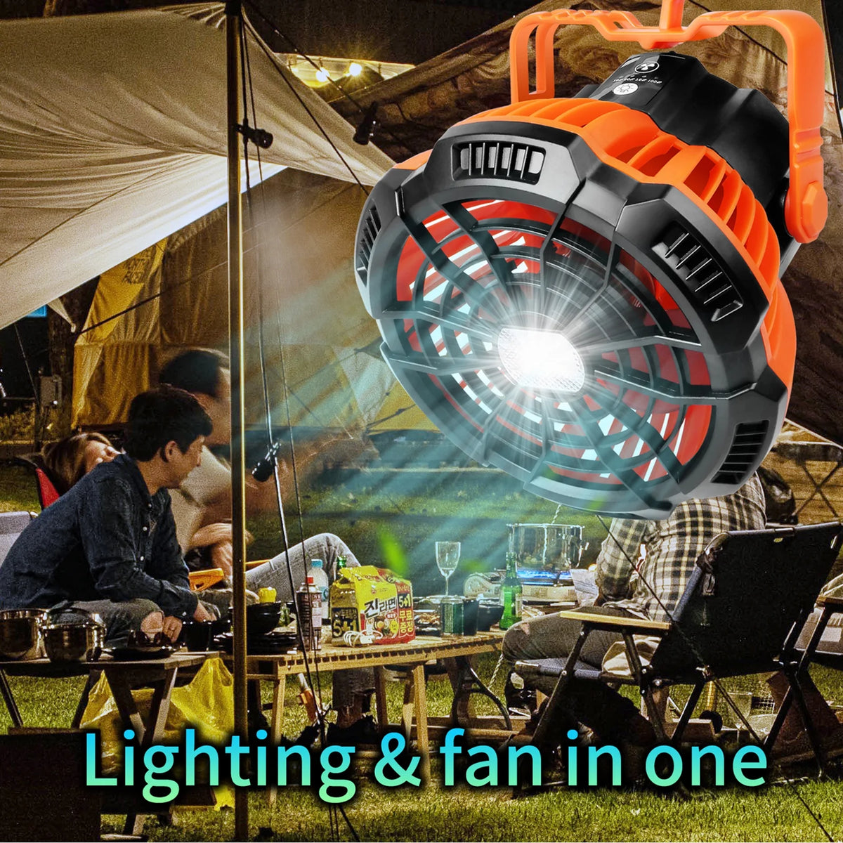 Camping Tent Fan with LED Lantern, Rechargeable 5200mAh Hanging Fan O457