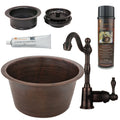 17x22 Round Hammered Copper Bar/Prep Sink with Faucet & Accessories Package R8037