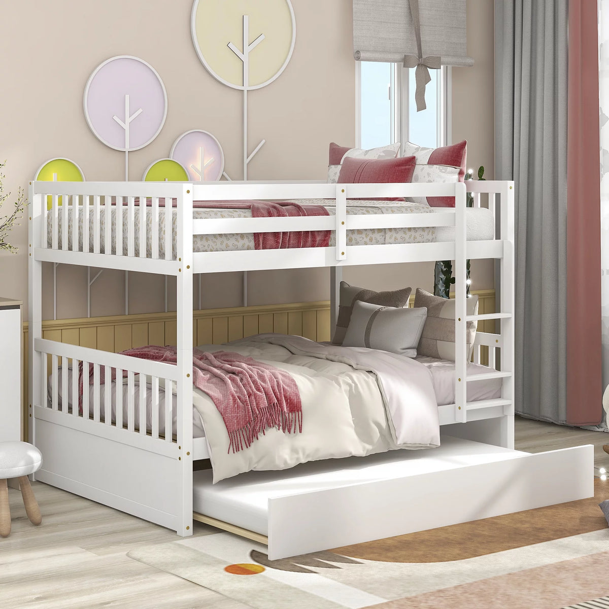 White Full Over Full Convertible Bunk Bed with Trundle J877174