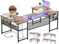 U Shaped Computer Desk with Power Outlet and LED Strip N8002