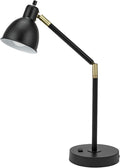 Modern Adjustable Metal Desk Lamp with Power Outlet, Classic Black W8337