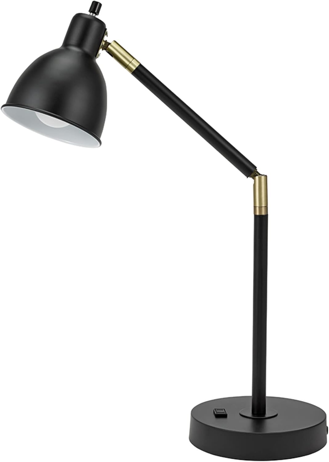 Modern Adjustable Metal Desk Lamp with Power Outlet, Classic Black W8337