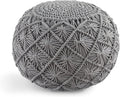 Silver Grey Hand Knitted Cotton Pouf Ottoman O38593
