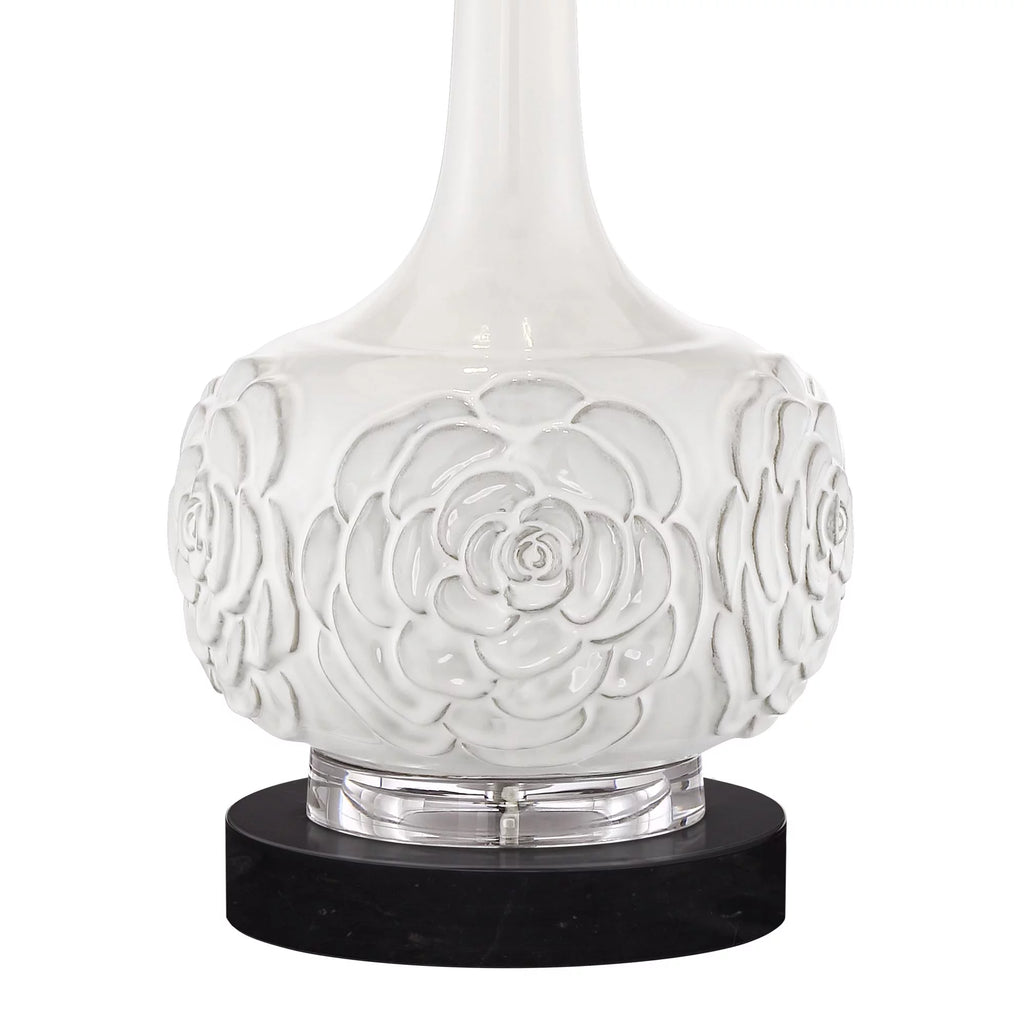 Table Lamp with White Floral Ceramic Drum Shade Q7660