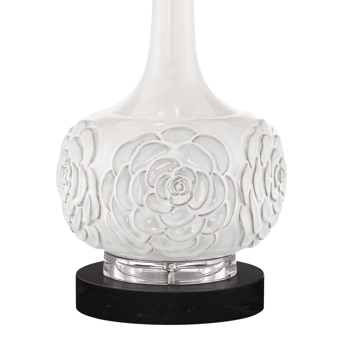 Table Lamp with White Floral Ceramic Drum Shade Q7660
