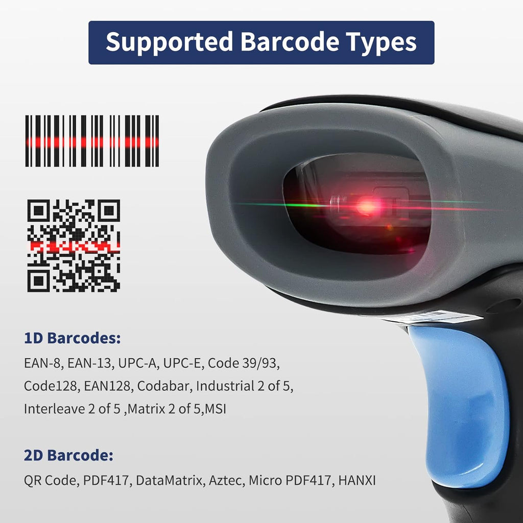 Bluetooth Barcode Scanner 2D QR Code, Handheld Barcode Reader Automatic Scan 1D PDF417 Datamatrix M6622