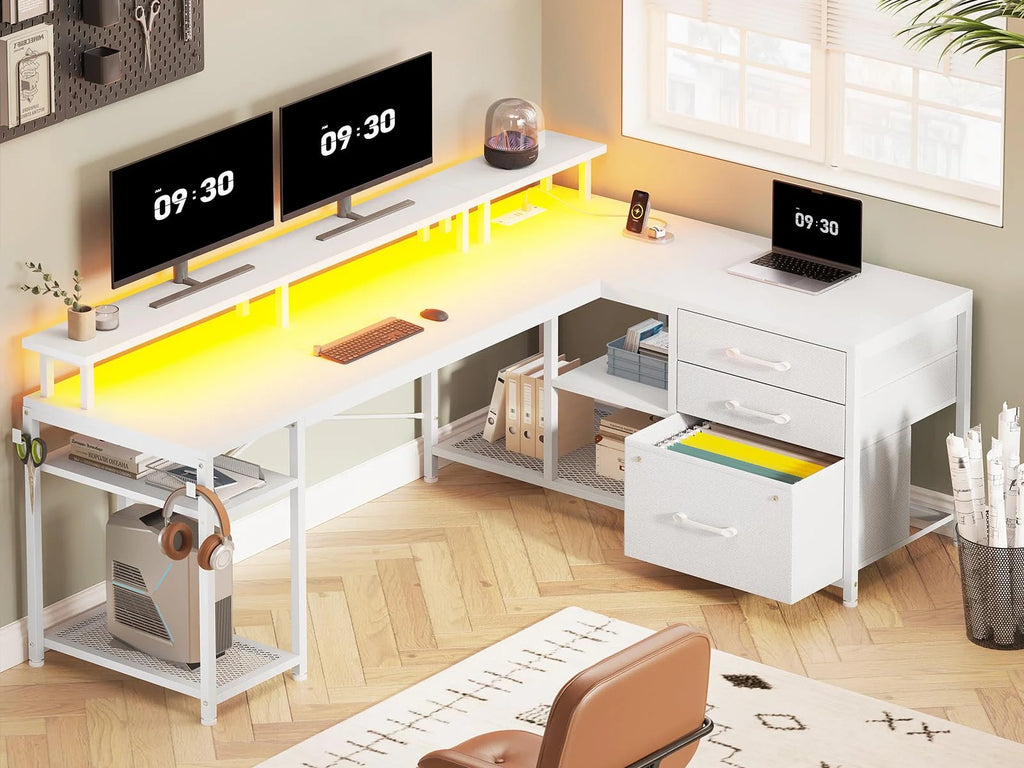 White L Shaped Desk with File Drawer J72510