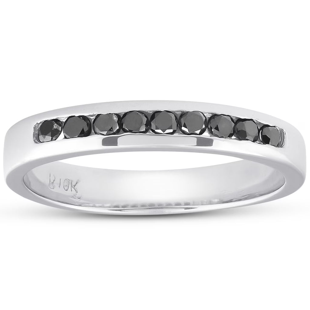 Black Diamond Channel Set Wedding Ring 10k White Gold Z439612