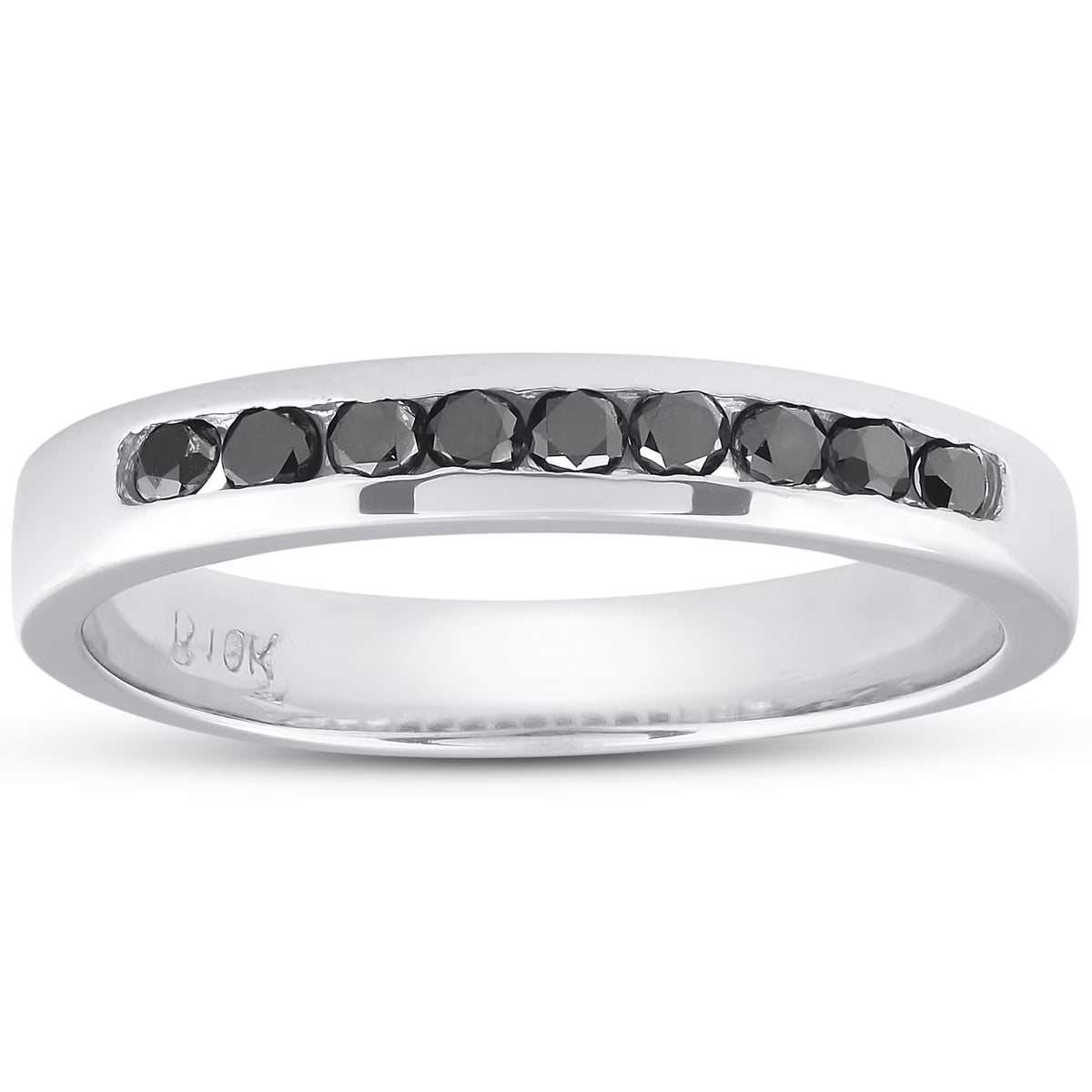Black Diamond Channel Set Wedding Ring 10k White Gold Z439612