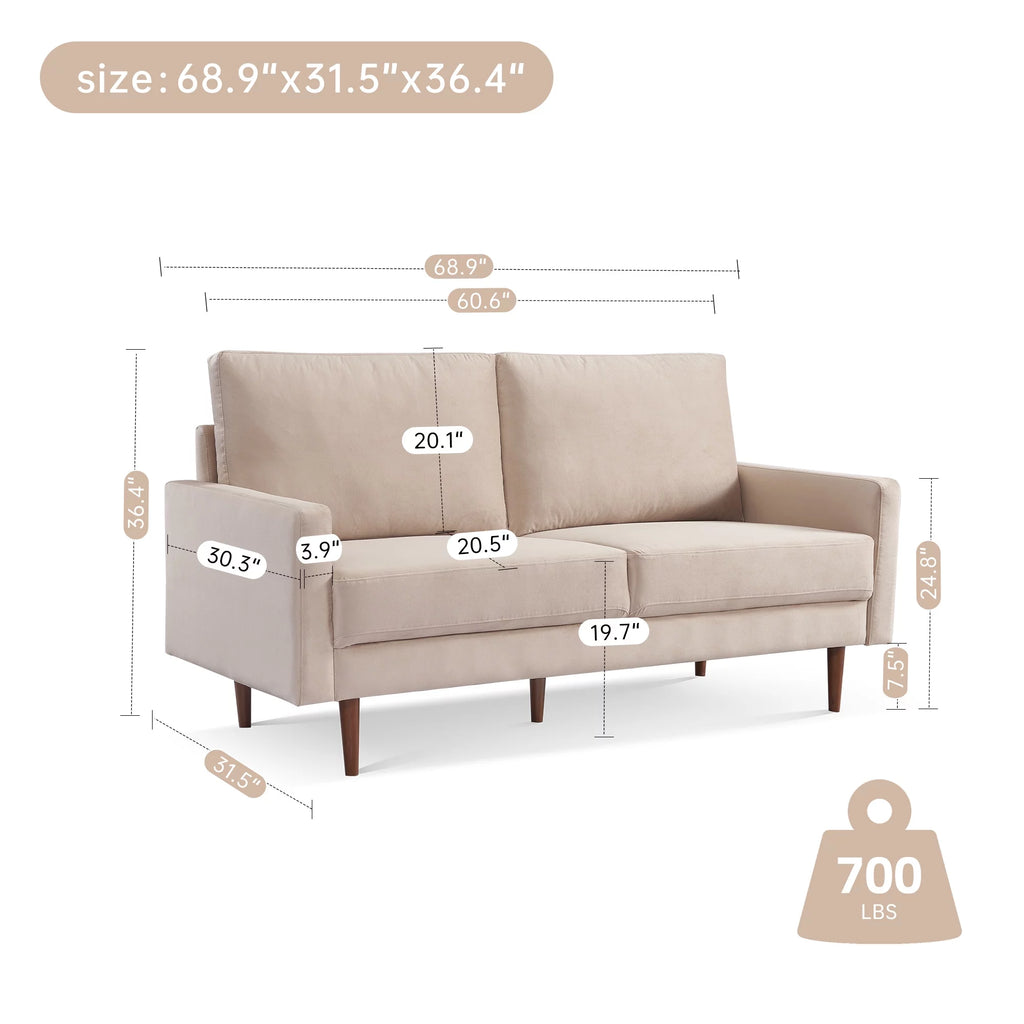 69 Inches Beige Velvet Upholstered Sofa W43003
