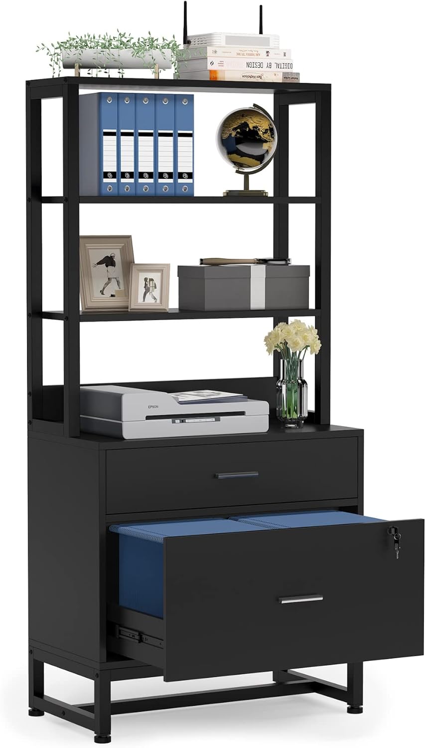 2 Drawer Lateral File Cabinet with Lock, Letter Size, Dark Brown N75984