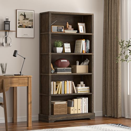 5-Shelf Wood Bookcase 65 Inch Tall Bookshelf D75553