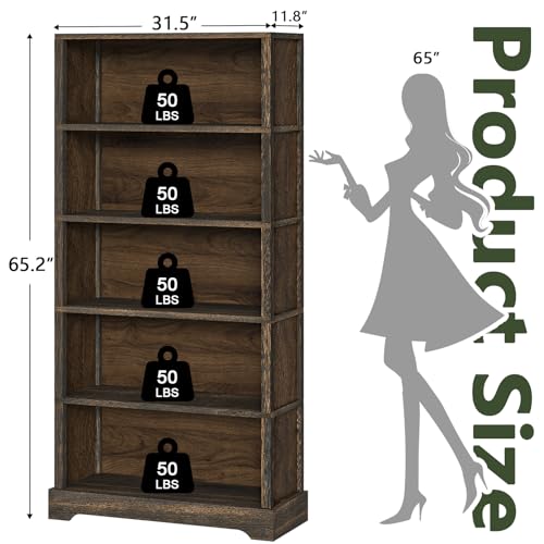 5-Shelf Wood Bookcase 65 Inch Tall Bookshelf D75553