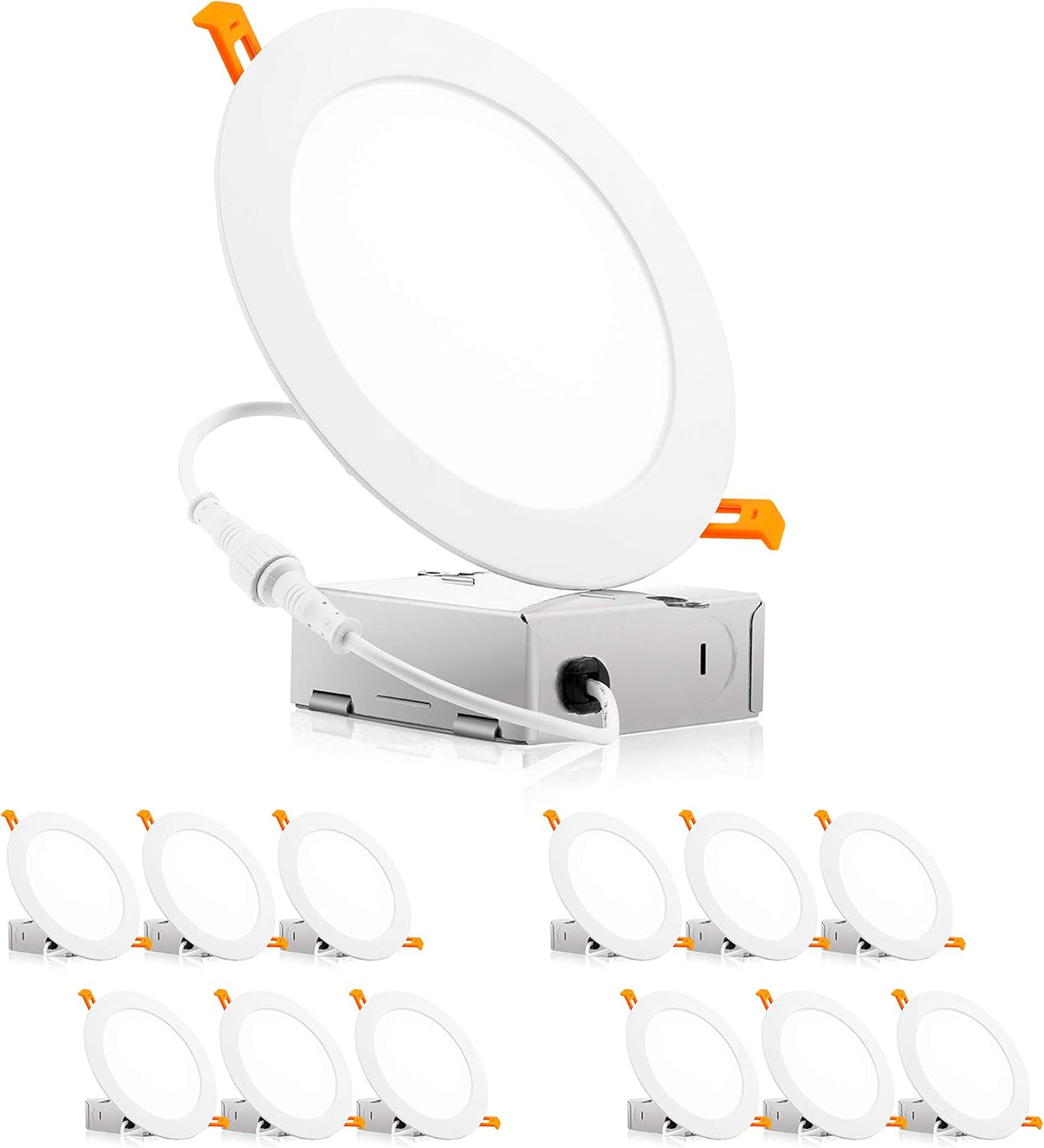12 Pack 6 Inch Ultra-Thin LED Recessed Ceiling Light with Junction Box, 12W, Dimmable, 3000K G566