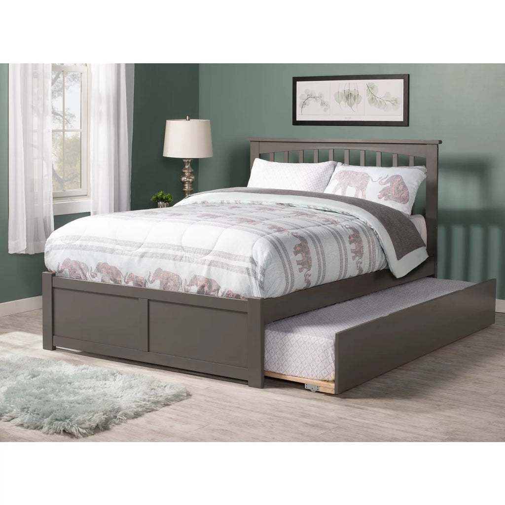 Gray Wood King Platform Bed with Twin XL Trundle H3290