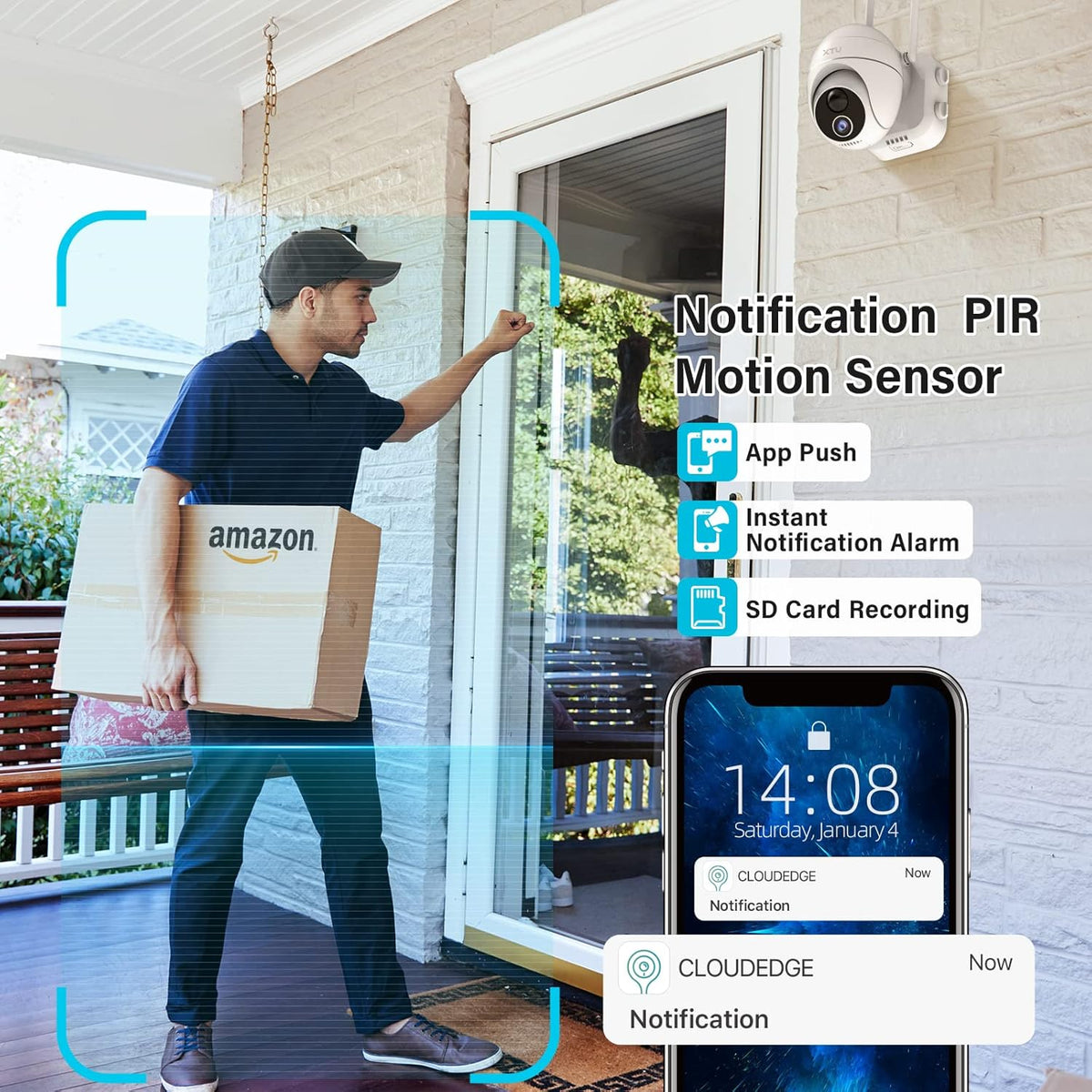 Solar Security Camera Outdoor Wireless WiFi 360° Rechargeable Solar Powered 1080P Night Vision PIR Motion Detection 2 Way Audio IP66 T1014