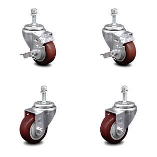 3 inch Maroon Polyurethane Swivel Caster Set K598