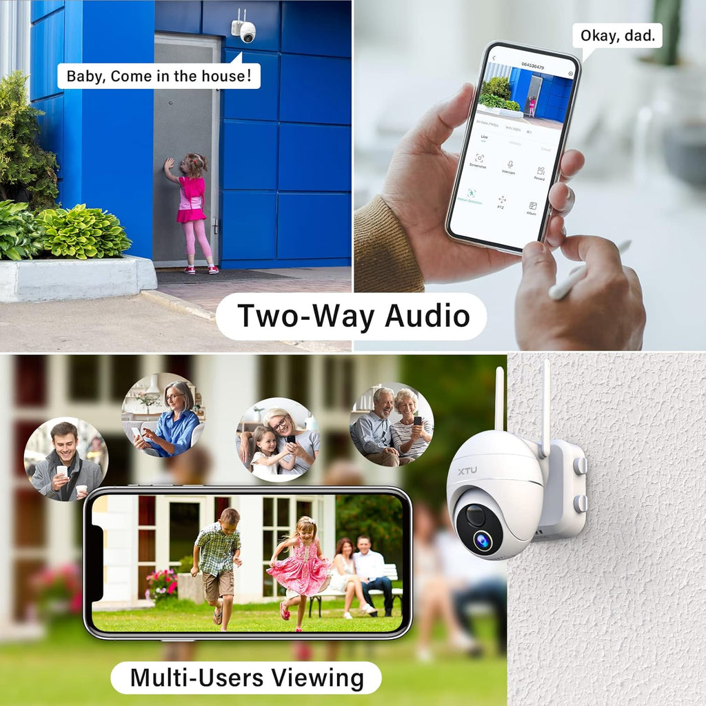 Solar Security Camera Outdoor Wireless WiFi 360° Rechargeable Solar Powered 1080P Night Vision PIR Motion Detection 2 Way Audio IP66 T1014