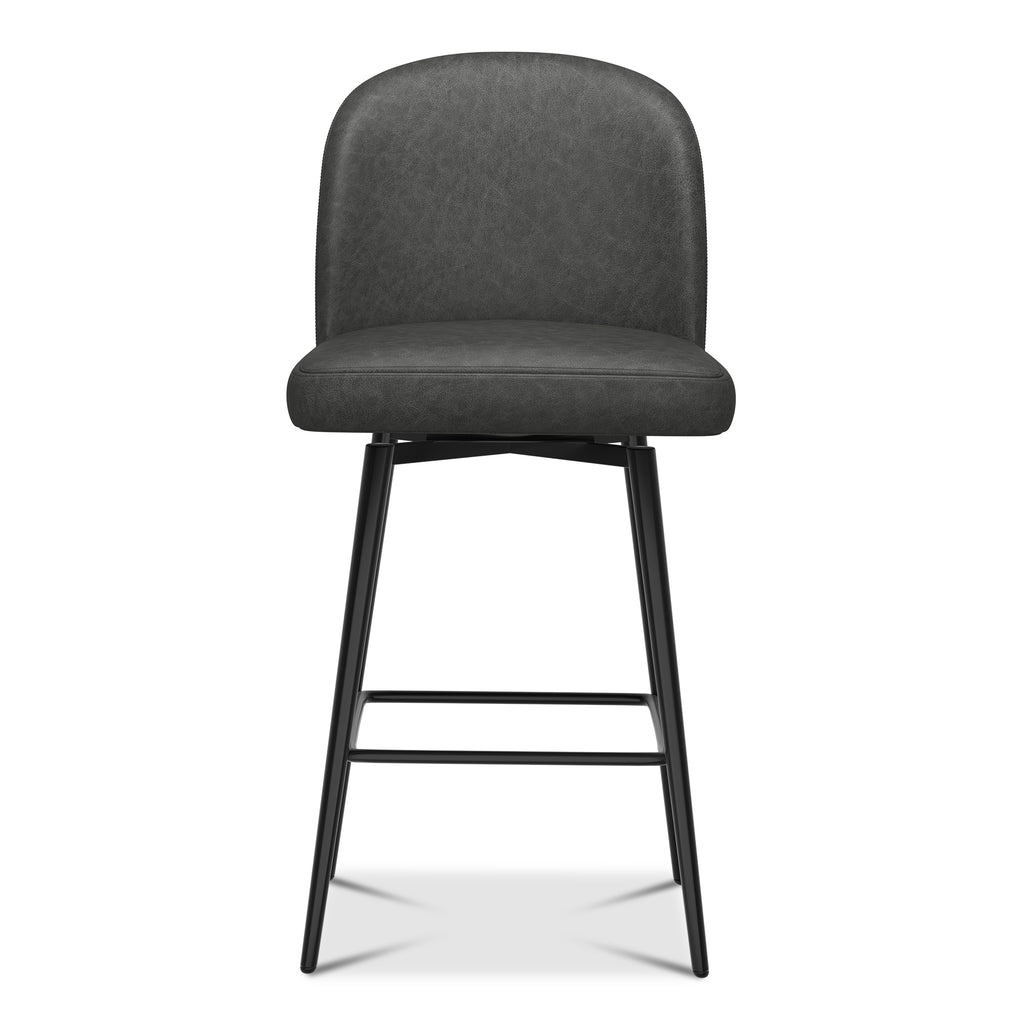 Black 26 Inch Upholstered Swivel Bar Stools Set of 2 with Back and Metal Legs O2186