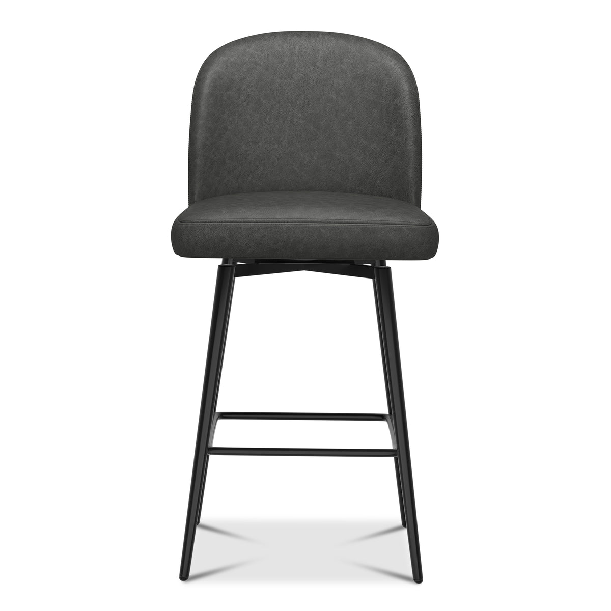 Black 26 Inch Upholstered Swivel Bar Stools Set of 2 with Back and Metal Legs O2186