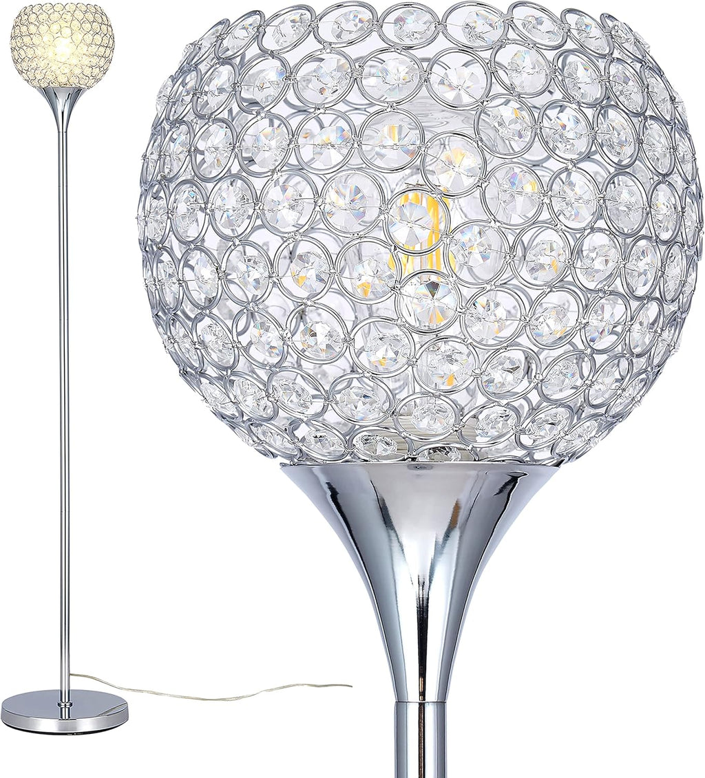 Spherical Crystal Floor Lamp, 1-Light Chrome Finish, E26 Base, LED Bulb Included O214