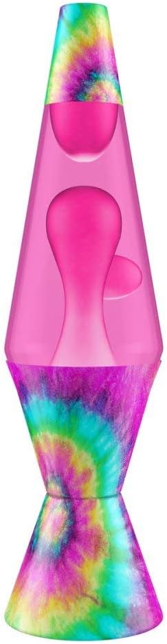Pink and Tie Dye Spiral Lava Lamp, 14.5 Inch, Aluminum Base and Cap with 25W Bulb J190823