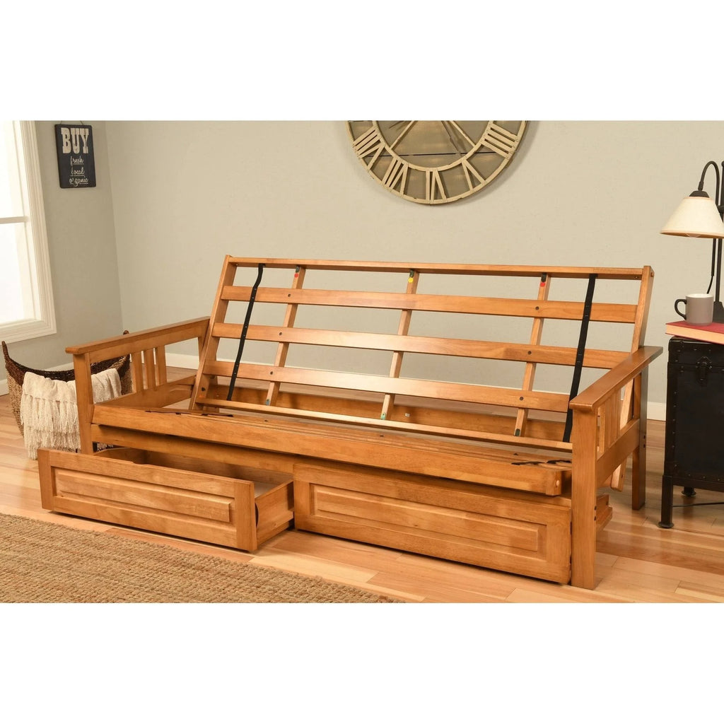 Navy Suede Queen-size Futon with Storage Drawers T2376