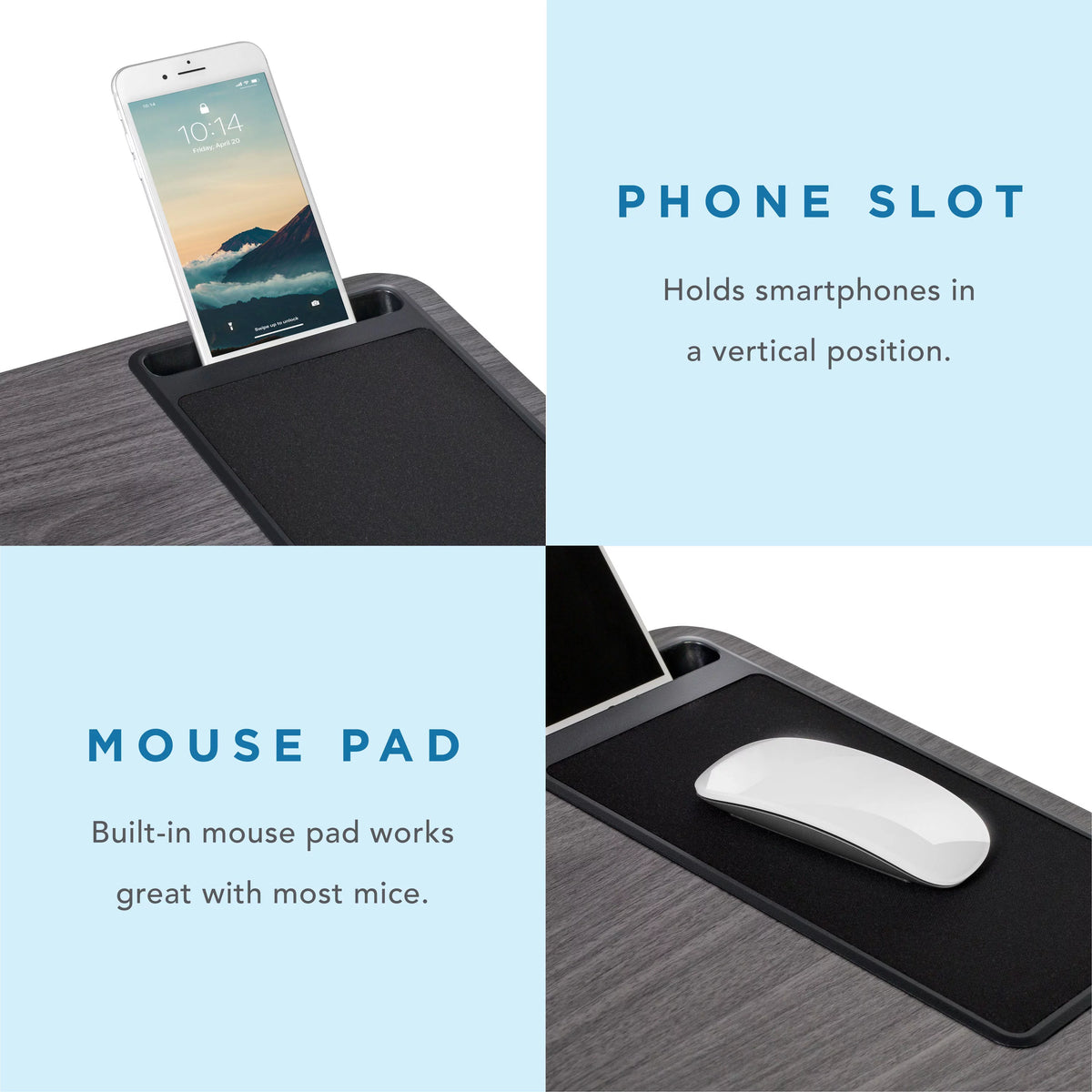 Lap Desk with Wrist Rest, Mouse Pad and Phone Holder, 21.1" x 14" O929