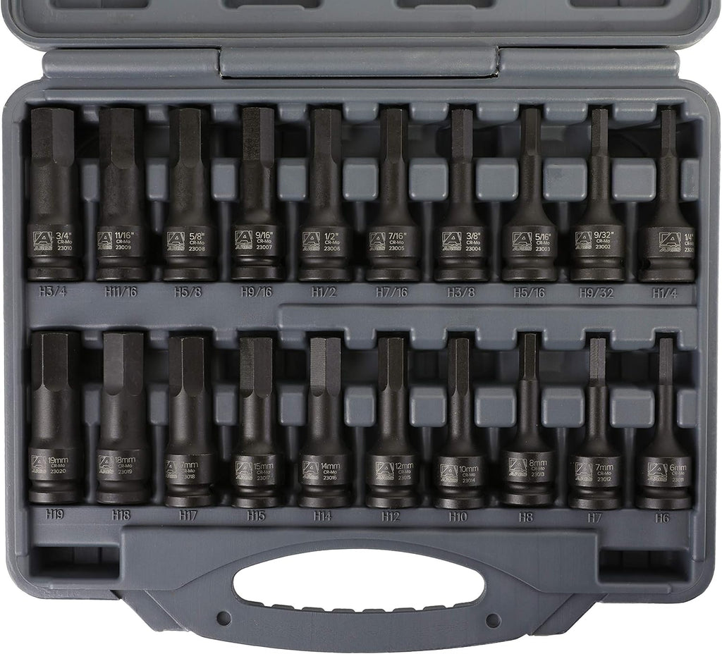 20-Piece 1/2-Inch Drive Impact Hex Driver Set Chrome Moly Steel R2600