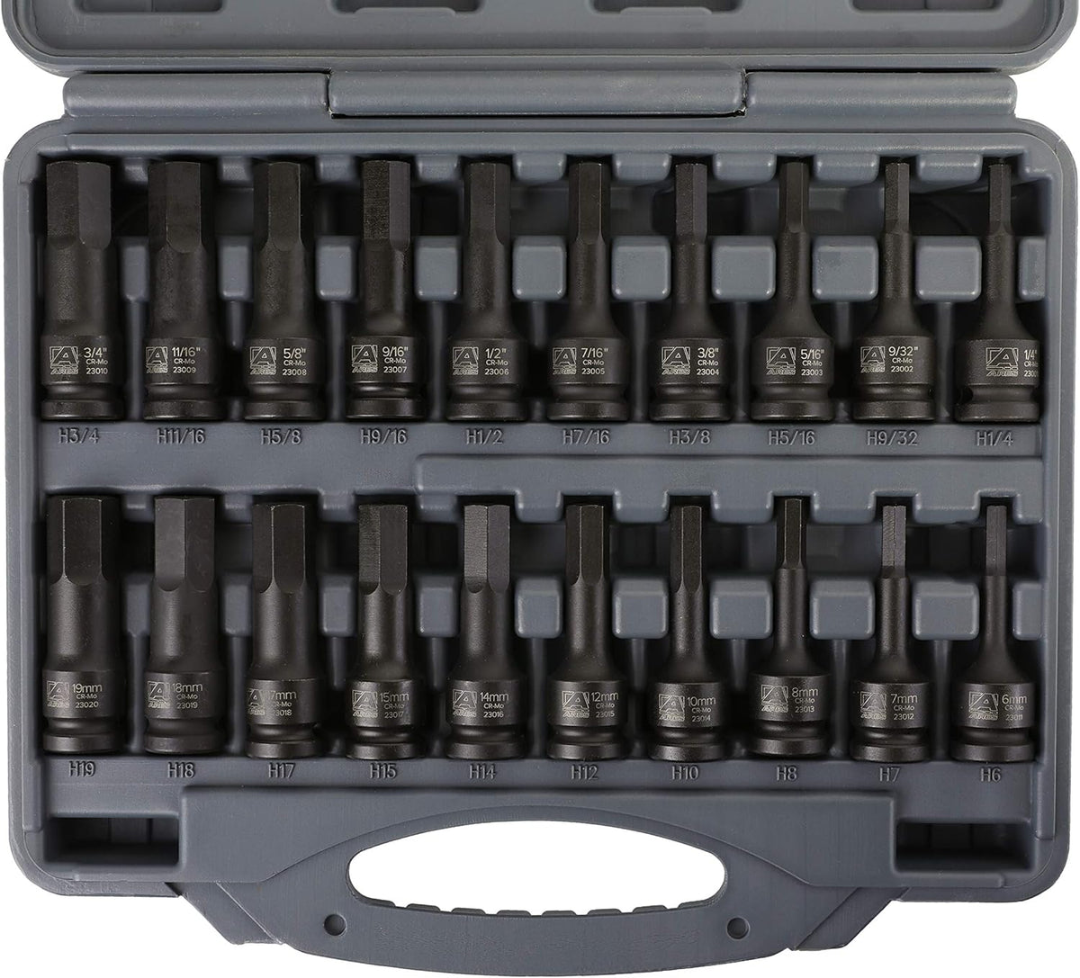 20-Piece 1/2-Inch Drive Impact Hex Driver Set Chrome Moly Steel R2600