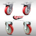 Stainless Steel Polyurethane Caster Set of 4 with 5 inch Red Wheels M97921