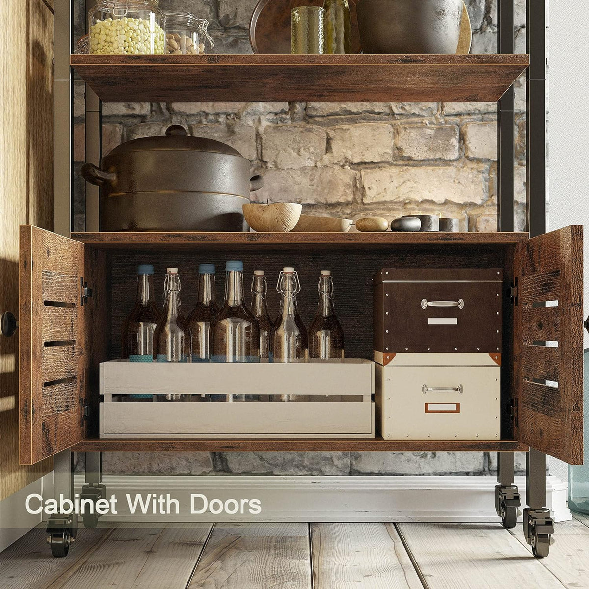 Industrial Bookshelf and Bookcase with 2 Louvered Doors and 3 Shelves N268