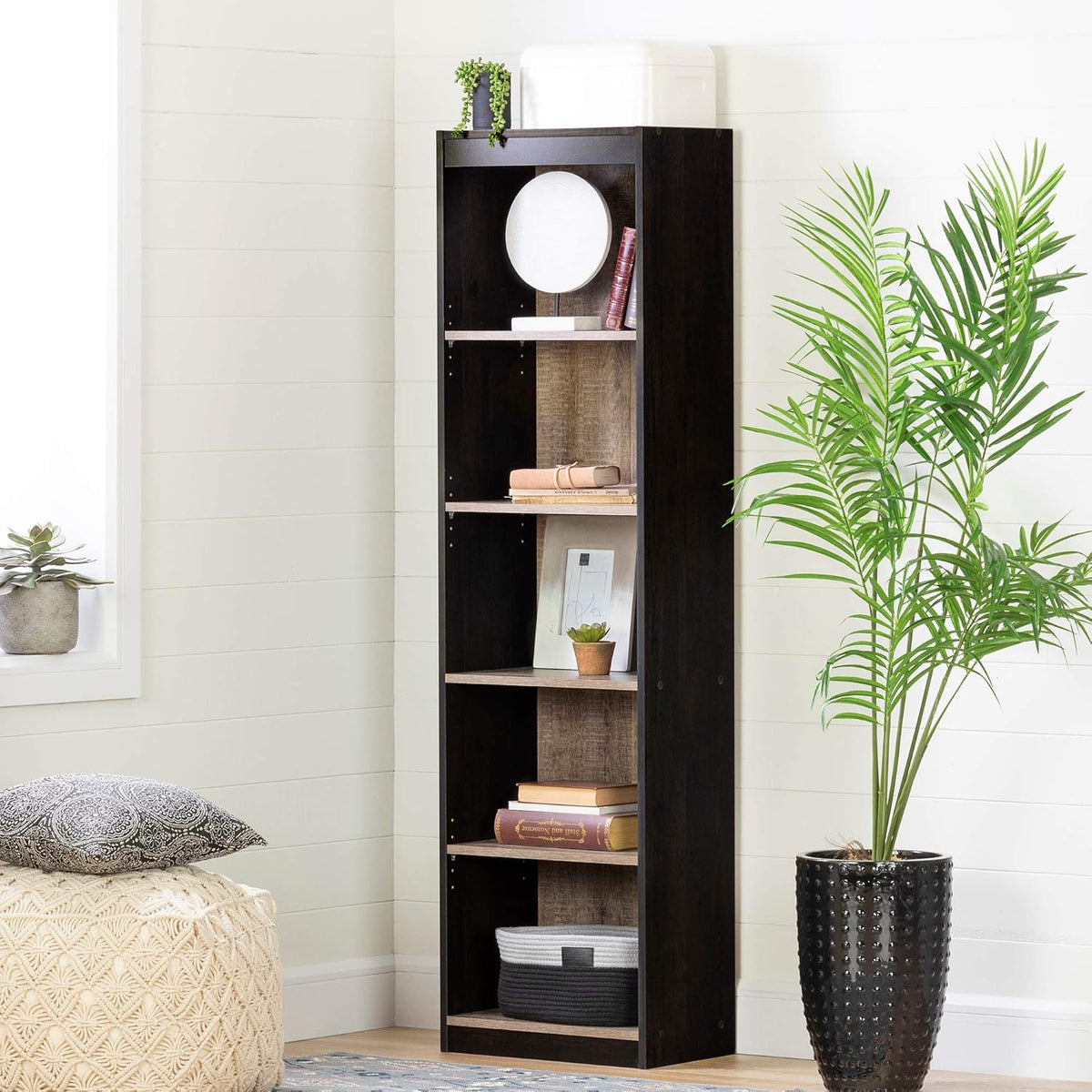 5-Shelf Narrow Bookcase Pure White Z781